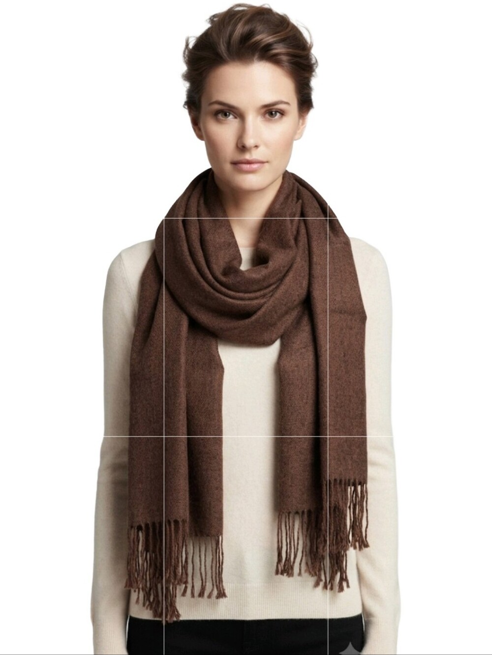 Large Brown Acrylic Fringe Shawl / Scarf / Wrap 79" x 29"